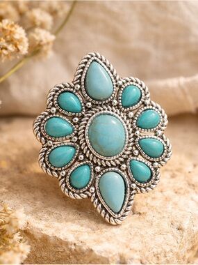 CLOSEOUT FIRM 🌸Western Turquoise Blossom Natural stone Turquoise Ring